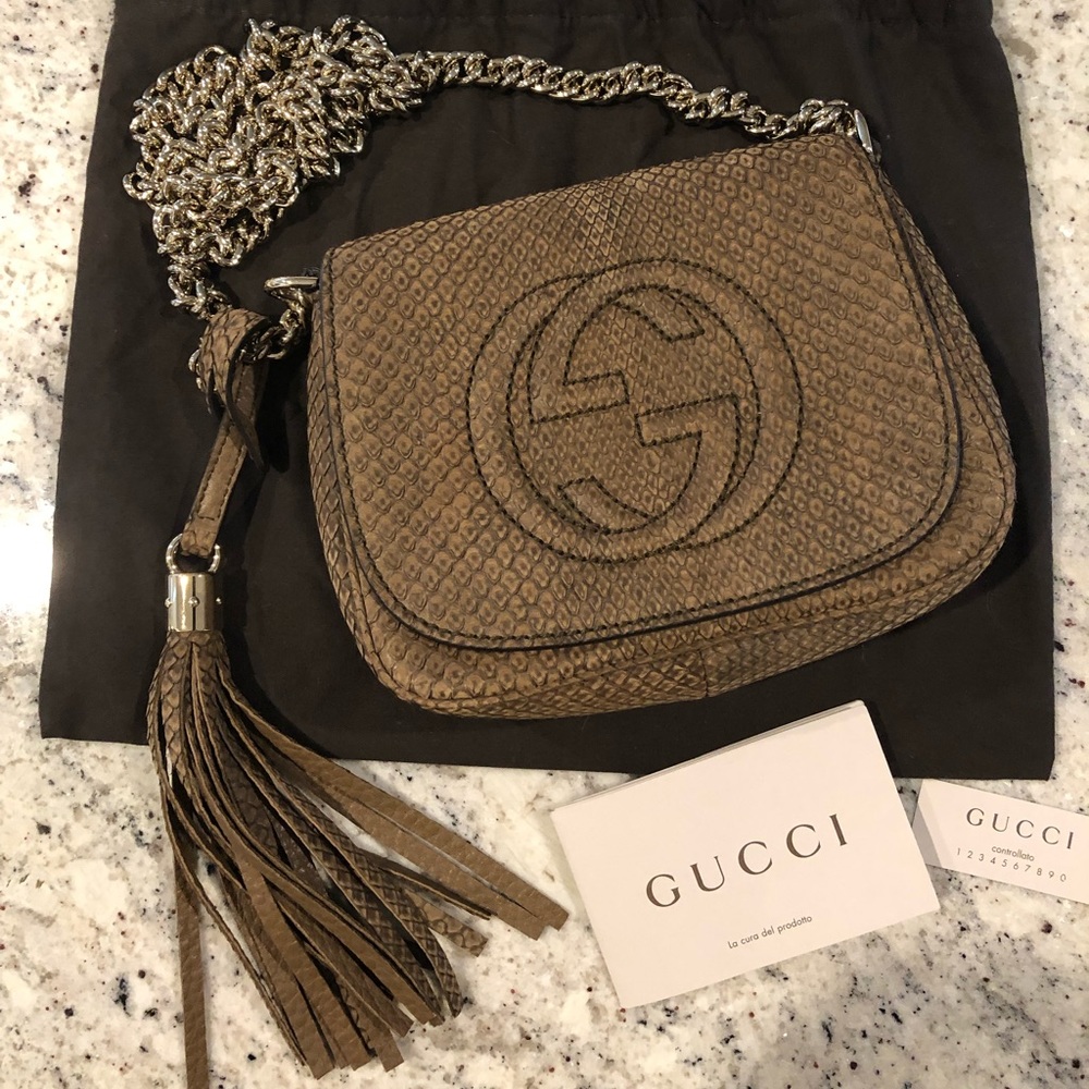 Gucci Brown Python Soho Disco Tassel Crossbody Bag